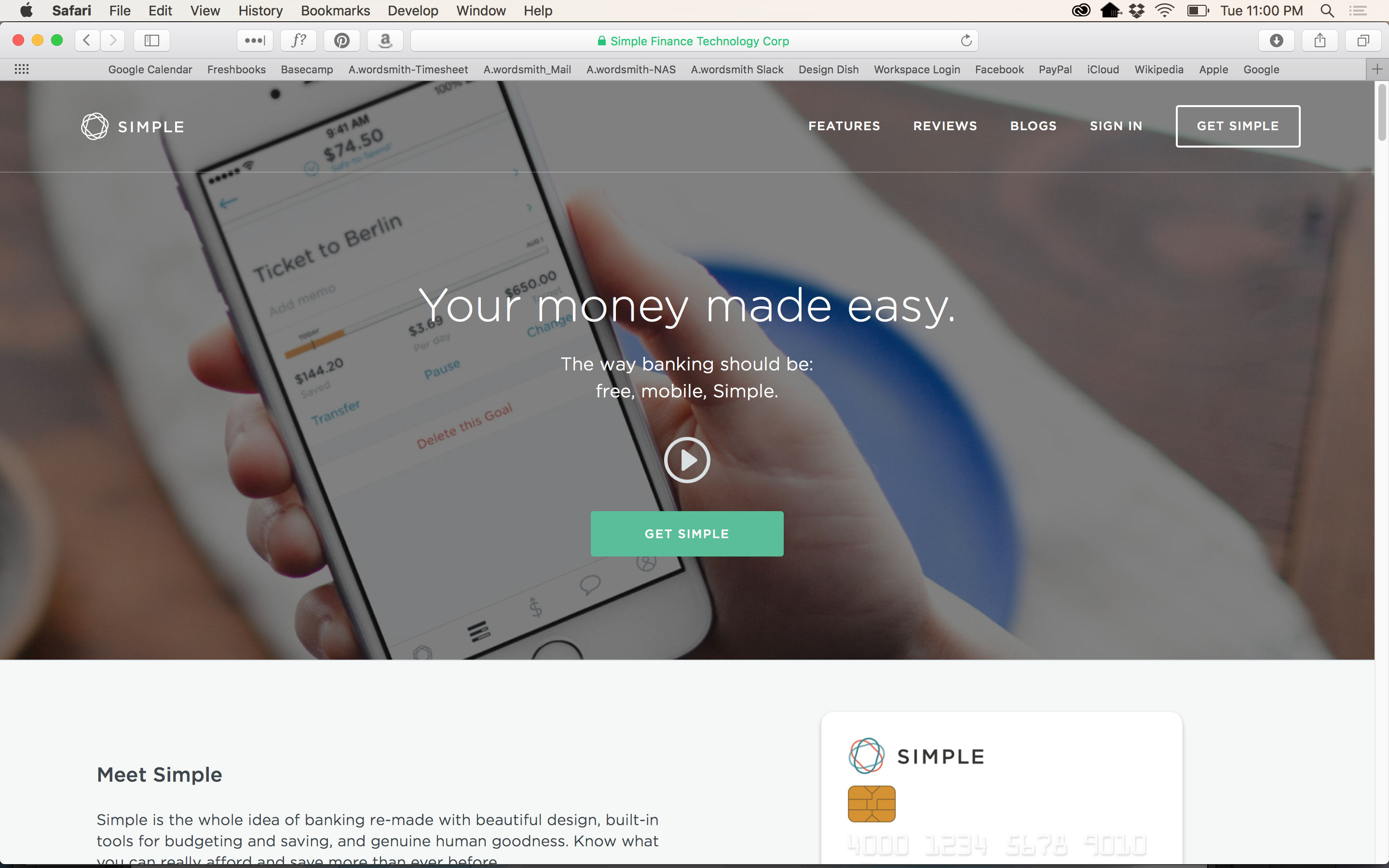 Simple bank's homepage